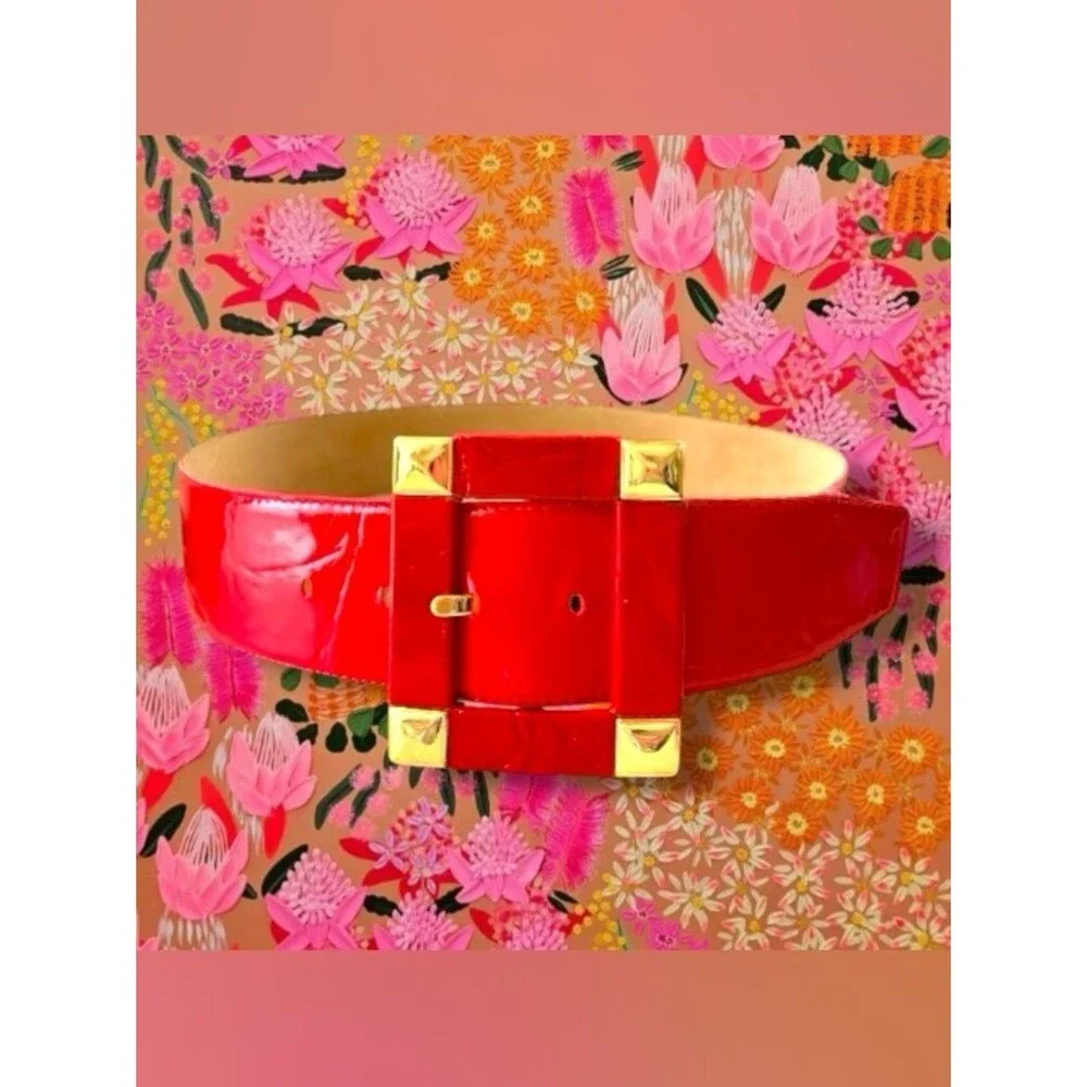 VTG Liz Claiborne Red Croc Patent Leather Wide Belt Size M